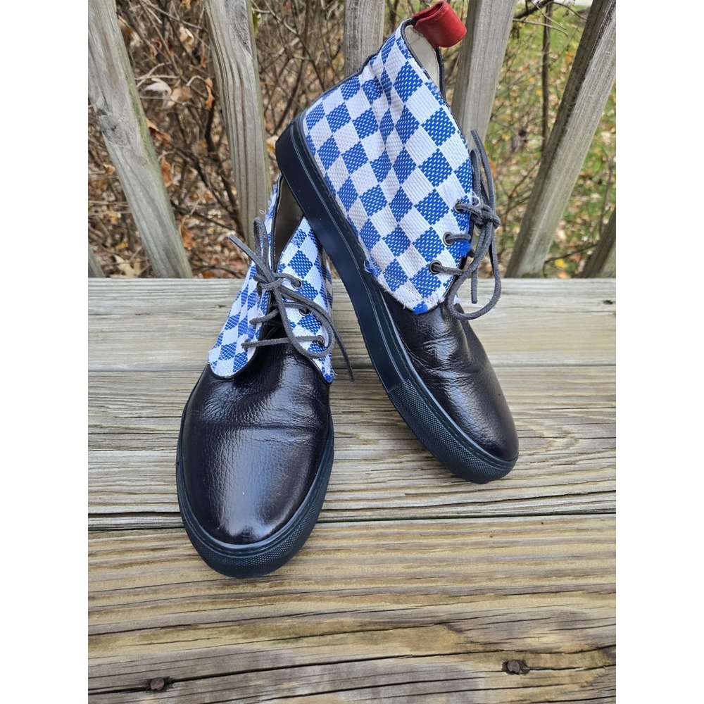 Del‎ Toro Leather Checkered Chukka Boots Mens Size 13 Blue Black Made In Italy